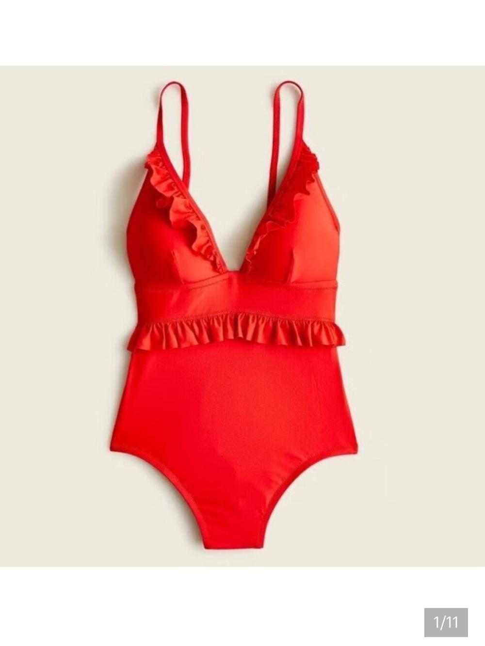 J. Crew Bright Cerise Red Ruffle One-Piece Swimsuit